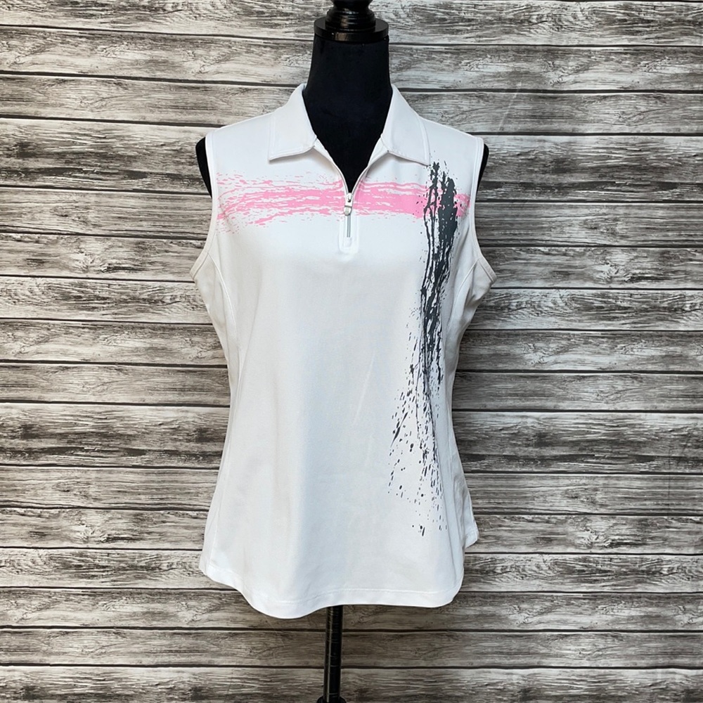 Nivo White Golf Top w/ Zipper Pink/Gray Design-L